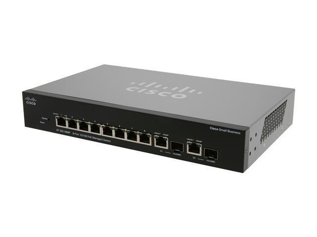 Cisco Sf302 08mp Srw208mp K9 Na 8 Port 10 100 Max Poe Managed Switch With Gigabit Uplinks