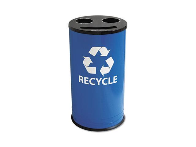 Ex-Cell                                  Round Three-Compartment Recycling Container, Steel, 14 gal, Blue/Black
