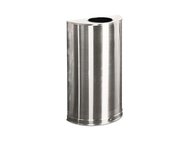 Rubbermaid Commercial                    European & Metallic Open Top Receptacle, Half-Round, 12 gal, Satin Stainless