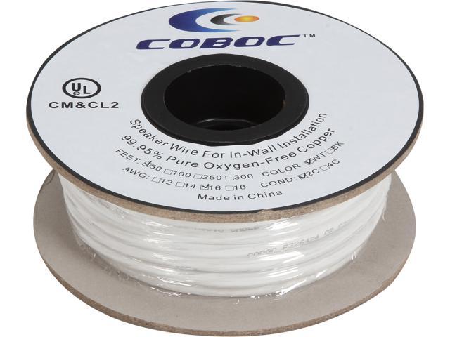 Coboc Model SPW-CL2-2C16-50-WH 50ft 16AWG CL2 Rated 2-Conductor Enhanced Loud Oxygen-Free Copper OFC Speaker Wire Cable (For ...
