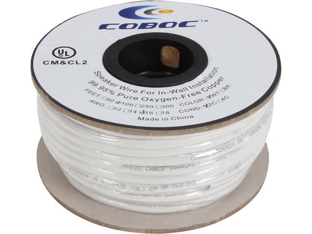 Coboc Model SPW-CL2-2C16-100-WH 100ft 16AWG CL2 Rated 2-Conductor Enhanced Loud Oxygen-Free Copper OFC Speaker Wire Cable ...
