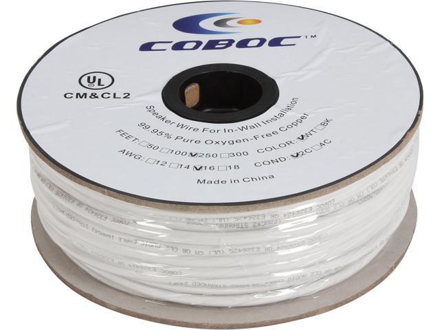 Coboc Model SPW-CL2-2C16-250-WH 250ft 16AWG CL2 Rated 2-Conductor Enhanced Loud Oxygen-Free Copper OFC Speaker Wire Cable ...