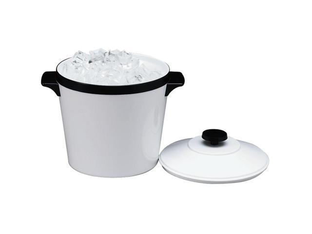 Ice Bucket, Three-Quart w/Lid, Insulated Shatterproof Liner, White w/Black Trim