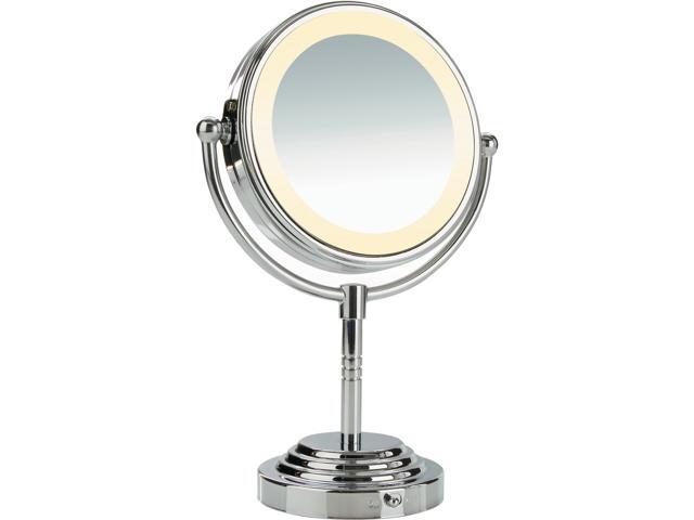 Polished Chrome 1x/5x Magnification Double-Sided Lighted Circular Mirror