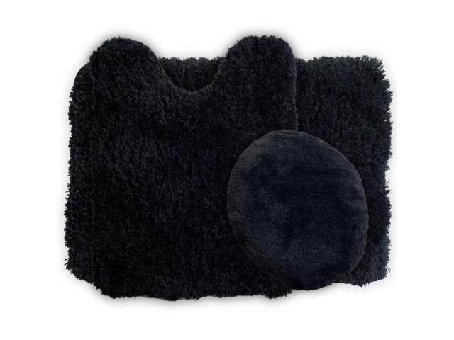 Lavish Home 3 Piece Super Plush Non-Slip Bath Mat Rug Set - Black
