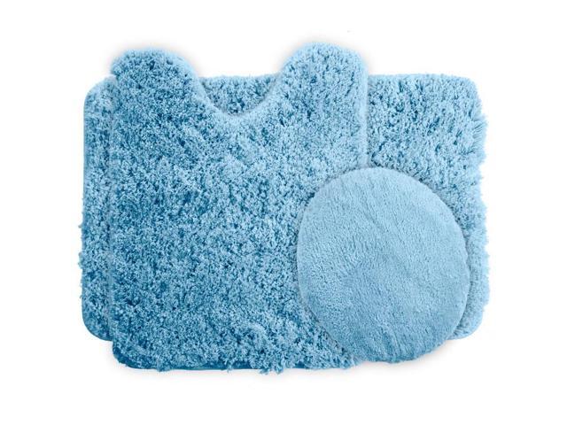 Lavish Home 3 Piece Super Plush Non-Slip Bath Mat Rug Set - Blue