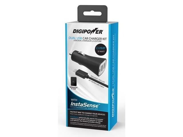 Digipower Car Charger 2.4amp InstaSense 2Port w/5ft Micro