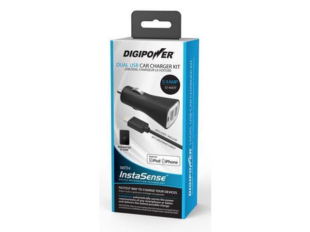 Digipower Car Charger 2.4amp InstaSense 2Port w/5ft Lightng
