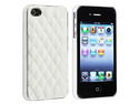 Insten For iPhone 4 4th G 4S Blue + White Leather w/Silver Side Hard Clip-on Case Cover
