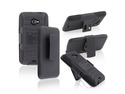 Insten Black Skin / Black Hard Kickstand Hybrid Case Cover + In-ear (w/on-off) Stereo Headsets Compatible with HTC EVO 4G LTE