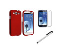 Insten Red Hard Case Cover + Clear LCD + Silver Stylus For Samsung Galaxy S3 SIII i9300