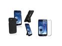 Insten Black Snap on Stand Rubber Hard Case + Reusable Screen Protector Compatible With Samsung Galaxy SIII / S3