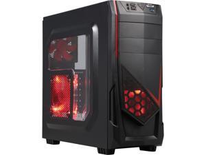 DIYPC Ranger-R4-R Black/Red USB 3.0 ATX Mid Tower Gaming Computer Case with 3 x Red Fans (1 x 140mm LED Fan x side, 1x120mm LED Fan x front, 1 x 120mm fan x rear)
