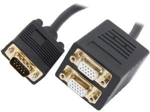 Coboc Model EA-VGASPL-MFF-1-BK 1 ft. Black Color 30AWG SVGA/VGA HD15 Male to 2 x Female Splitter Cable,Gold Plated, M-F Coboc Model EA-VGASPL-MFF-1-BK 1 ft. Black Color 30AWG SVGA/VGA HD15 Male to 2 x Female Splitter Cable,Gold Plated, M-F