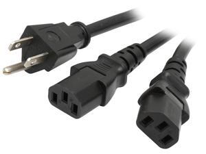 Coboc Model PW-18515P2C13-6-BK 6 ft. 18AWG NEMA 5-15P to 2x IEC 320C13 Power splitter Y Cord,Black,M-F Coboc Model PW-18515P2C13-6-BK 6 ft. 18AWG NEMA 5-15P to 2x IEC 320C13 Power splitter Y Cord,Black,M-F