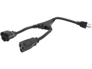 Coboc Model PW-14515P2R-14"-BK 14inch 14AWG NEMA 5-15P to Two 5-15R (5-15P/2x 5-15R) Power splitter Y Extension Cord,Black,M-F Coboc Model PW-14515P2R-14"-BK 14inch 14AWG NEMA 5-15P to Two 5-15R (5-15P/2x 5-15R) Power splitter Y Extension Cord,Black,M-F