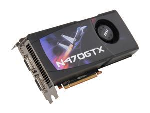 MSI GeForce GTX 470 (Fermi) DirectX 11 N470GTX-M2D12-B 1280MB 320-Bit GDDR5 PCI Express 2.0 x16 HDCP Ready SLI Support Video Card MSI GeForce GTX 470 (Fermi) DirectX 11 N470GTX-M2D12-B 1280MB 320-Bit GDDR5 PCI Express 2.0 x16 HDCP Ready SLI Support Video Card