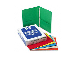 Oxford Paper Twin-Pocket Portfolio, Tang Clip, Letter, 1/2" Capacity, Assorted, 25/Box