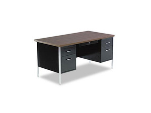Alera SD21-6030BW (ALESD6030BW) Double Pedestal Steel Desk, 60w x 30d x 29-1/2h, Walnut/Black