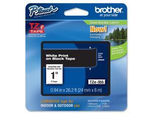 Brother P-Touch TZ Series Lettering Tape, 1"w, White on Black Brother P-Touch TZ Series Lettering Tape, 1"w, White on Black