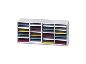 Safco 9423GR Wood/Laminate Literature Sorter, 24 Sections, 39 3/8 x 11 3/4 x 16 3/8, Gray