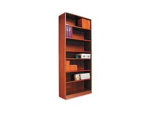 Alera Radius Corner Bookcase, Finished Back, Wood Veneer, 7-Shelf, 36x12x84, Med. Oak