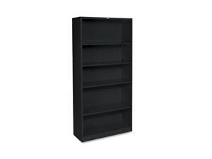 Metal Bookcase, 5 Shelves, 34-1/2w x 12-5/8w x 71h, Black