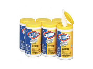 Clorox Lemon Scent Disinfecting Wet Wipes, Cloth, 7 x 8, 75/Canister, 6/Carton