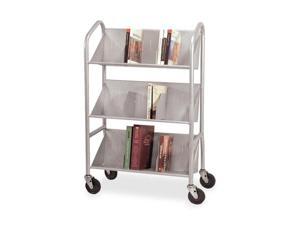 Buddy Products 5414-3 Sloped 3-Shelf Book Cart, 26w x 16d x 41-1/2h, Silver