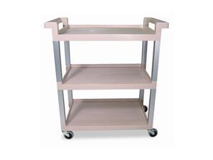 Rubbermaid Commercial 9T6571BG Service Cart w/Brushed Aluminum Upright, 3-Shelf, 16-1/4w x 31-1/2d x 36h, Beige