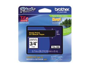 Brother TZE344 TZe Standard Adhesive Laminated Labeling Tape, 3/4w, Gold on Black Brother TZE344 TZe Standard Adhesive Laminated Labeling Tape, 3/4w, Gold on Black