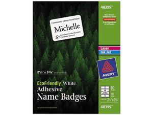 Avery 48395 EcoFriendly Name Badge Labels, 2-1/3 x 3-3/8, White, 80/Pack Avery 48395 EcoFriendly Name Badge Labels, 2-1/3 x 3-3/8, White, 80/Pack