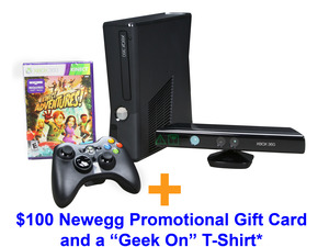 Get a free $100 newegg gift card + a T-Shirt with Microsoft Xbox 360 Kinect Bundle 4 GB Black