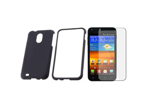 Insten Black Rubberized Case + Clear Protector For Samsung Epic 4G Touch Sprint Galaxy S2