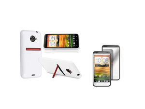 Insten White Jelly TPU Rubber Skin Case + Mirror Screen Protector Compatible with HTC EVO 4G LTE