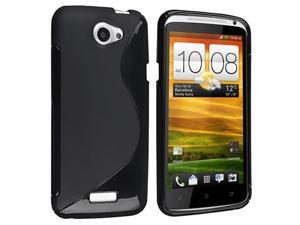 Insten Black S Curve TPU Gel Case Cover+3 Clear LCD Protector For AT&T HTC One X XL