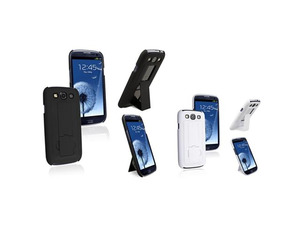 Insten Black Snap on Stand Rubber Hard Case + White Snap on Rubber Hard Case Compatible With Samsung Galaxy SIII / S3