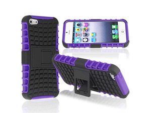 Insten Purple TPU/ Black Hard Hybrid Case Cover w/ Stand + Privacy LCD Screen Shield Compatible with Apple iPhone 5