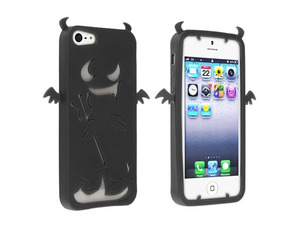 Insten Black Devil Silicone Soft Case Cover + Anti-Glare LCD Screen Protector Compatible with Apple iPhone 5