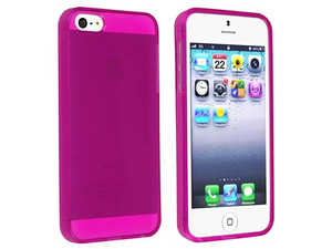 Insten TPU Rubber Skin Case Cover compatible with Apple iPhone 5, Clear Hot Pink