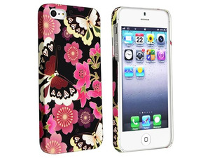 Insten Red Flower Butterfly Rear Style 51 Rubber Coated Case Cover + Reusable Screen Protector compatible with Apple  iPhone ...