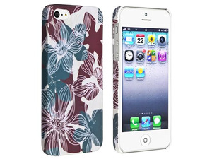 Insten Blue Red Flower Rear Style 30 Rubber Coated Case Cover + 2 LCD Kit Mirror Screen Protector compatible with Apple  ...