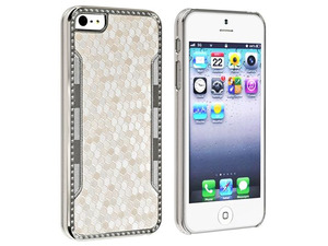 Insten Luxury Diamond White Snake Skin Leather Hard Case Cover + Privacy Screen Cover compatible with Apple iPhone 5