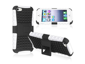 Insten White TPU/ Black Hard Hybrid Case Cover w/ Stand + Stereo Headset Compatible with Apple iPhone 5