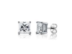 Princess Cut Cubic Zirconia CZ Sterling Silver Solitaire Stud Earrings 8mm Princess Cut Cubic Zirconia CZ Sterling Silver Solitaire Stud Earrings 8mm