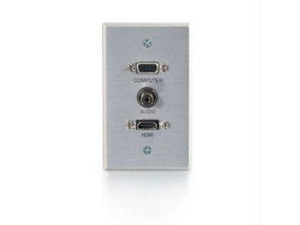 C2G 41034 SINGLE GANG HDMI HD15 VGA AND 3.5MM WALL PLATE - BRUSHED ALUMINUM C2G 41034 SINGLE GANG HDMI HD15 VGA AND 3.5MM WALL PLATE - BRUSHED ALUMINUM