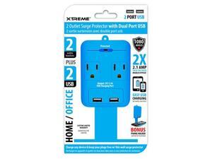 Xtreme Cables 28283 2 Outlet Wall Tap With Dual Port USB, 2.1 A - Blue Xtreme Cables 28283 2 Outlet Wall Tap With Dual Port USB, 2.1 A - Blue