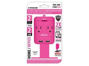 Xtreme Cables 28284 2 Outlet Wall Tap With Dual Port USB, 2.1 A - Pink Xtreme Cables 28284 2 Outlet Wall Tap With Dual Port USB, 2.1 A - Pink