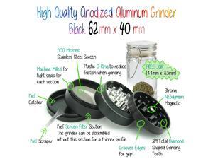 Black Grinder Aluminum + Glass Jar - Laser Engraved Lotus Mandala Meditation Om Flower Black Grinder Aluminum + Glass Jar - Laser Engraved Lotus Mandala Meditation Om Flower