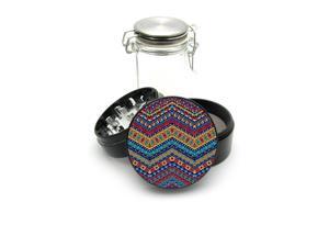 Black Grinder Aluminum + Glass Jar - UV Printed Gative Aztec Tribal Pattern Chevron Black Grinder Aluminum + Glass Jar - UV Printed Gative Aztec Tribal Pattern Chevron